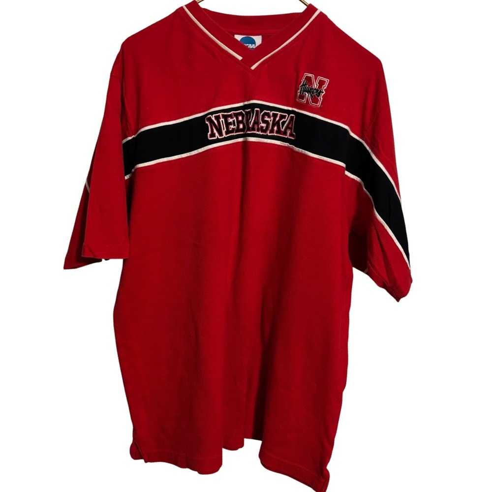 Vintage Red Nebraska Huskers Embroidered V-Neck Jersey Shirt